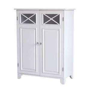 lot 42682 image: Teamson Home Dawson Wooden Freestanding Floor Cabinet with 1 Fixed 1 Adjustable Shelves 3 Storage Spaces 2 Glass Paneled Doors and 2 Clear Knobs, White Retail $158