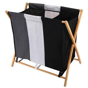 lot 42694 image: Prosumers Choice Bamboo Laundry Hamper 3 Section Felt Compartment Sorter Bag - Laundry Basket Organizer Laundry Hamper Removable Bag - Clothes Wooden Basket Laundry Cabinet Retail $60