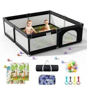lot 42696 image: LUTIKIANG Extra Large 79 x 71 Baby Playpen with Mat, Baby Gate Play Yard, Portable Toddler Playpen, Large Play Pen for Babies, Mat Included, Play Area for Babies and Toddlers (Black) Retail $150