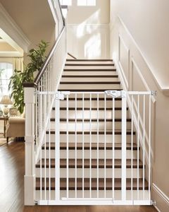 lot 42767 image: InnoTruth Dog Gate for Stairs, 29-39.6 Width Baby Gate for Doorways, 36 Tall One Hand Opening with Auto Close Pet Gate for The House, White Retail $46