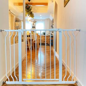 lot 42776 image: BalanceFrom Easy Walk-Thru Safety Gate for Doorways and Stairways with Auto-CloseHold-Open Features, 30-Inch Tall, Fits 29.1 - 43.3 Inch Openings, White Retail $40
