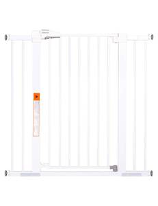 lot 42780 image: BABELIO 36 Extra Tall Dog Gate, 26-40 Wide Auto Close Baby Gate, Pressure Mounted Metal Pet Gate, Easy Install No Drilling, No Tools Required, with Wall Protectors and Extenders (White) Retail $87