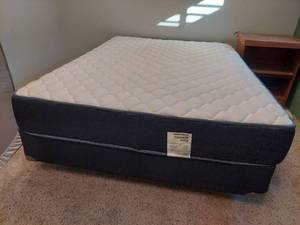 lot 4355 image: Queen Size Mattress with Box Spring and Frame - In Basement