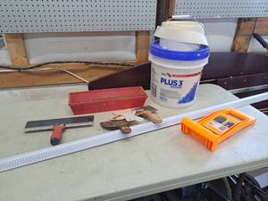 lot 4490 image: drywall lot - corner beads, mud (unopened), tape, pan, etc