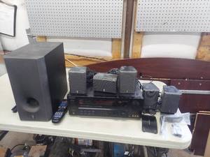 lot 4499 image: Kenwood Surround Receiver and Yamaha Subwoofer and Speakers
