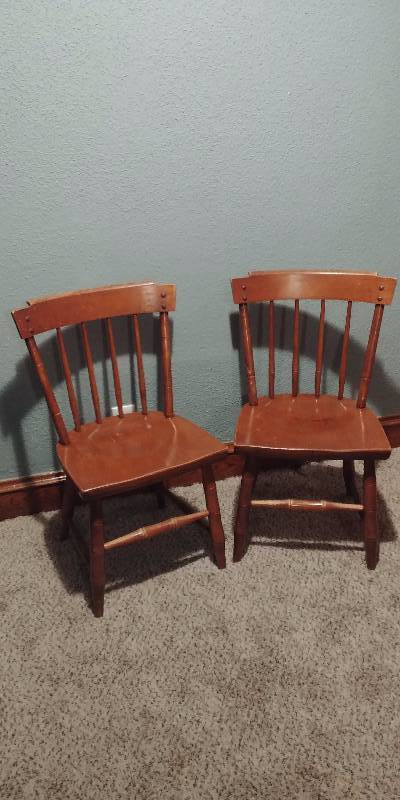 Pair Of Solid Wood Heywood Wakefield Dining Chairs