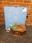 SEWING BASKET W/ CONTENTS, QUILTERS CUTTING BOARD