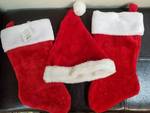HOLIDAY CHEER!  2 BRIGHT RED CHRISTMAS STOCKING & HAT