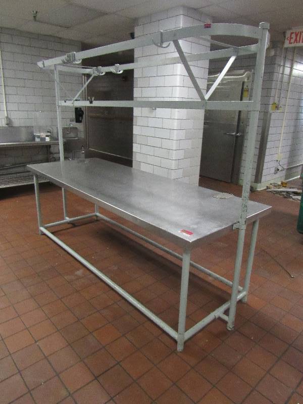 lot 1214 image: Stainless Steel Prep Table With Rack System