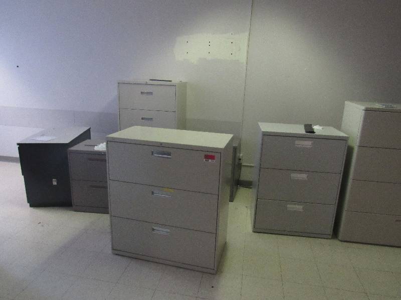 lot 1341 image: 9 Lateral Filing Cabinets and Wall Display