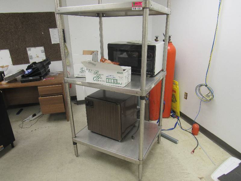 lot 1384 image: Rack with Mini Fridge and Microwave