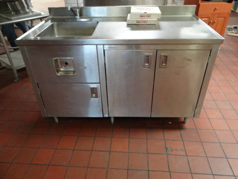 lot 1272 image: Stainless Steel Table With Sink And Built In Storage Below (Located In Kitchen)