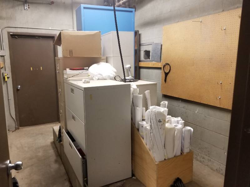 lot 1178 image: Contents of room - file cabinets, pegboard, shelving, manuals