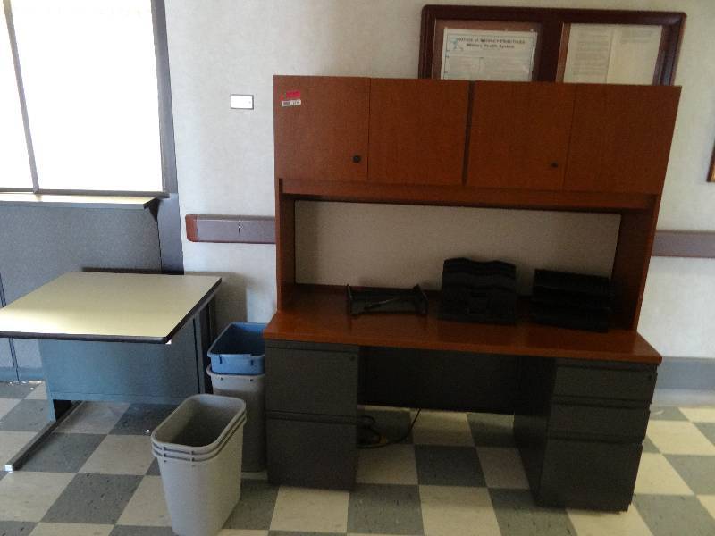 lot 1756 image: Desk with Overhead Storage and Misc.