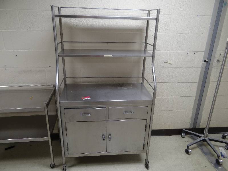 lot 1510 image: Stainless Steel Cabinet With Overhead Shelf