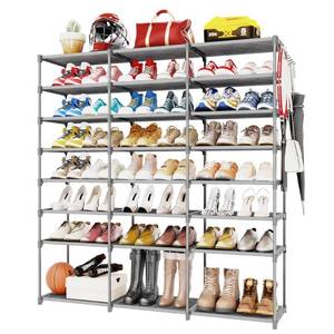 lot 3311 image: Kitsure Shoe Organizer - 8-Tier Large Shoe Rack for Closet Holds Up to 48 Pairs Shoes, Multipurpose Shoe Shelf with Hook Rack, Stackable Tall Shoe Rack for Entryway, Bedroom, Garage,Gray