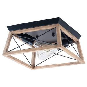 lot 3312 image: VILUXY Retro Industrial Rectangle Flush Mount Ceiling Light Fixture with Wood Shade for Hallway, Entryway, Passway, Dining Room, Bedroom, Balcony Living Room Two-Light