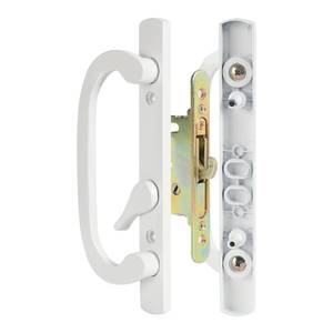 lot 3315 image: MaxxGeek Sliding Patio Door Handle Set with Mortise Lock, Zinc Diecast, Offset Thumbturn, Fits 1-58 to 1-34 Door Thick, 3-1516 Hole Spacing, Non-Handed, White