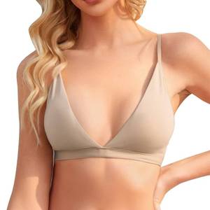 lot 3318 image: INIBUD Bralette for Women Removable Padded Bra Yoga Seamless V Neck Triangle Adjustable Straps Wireless Beige S