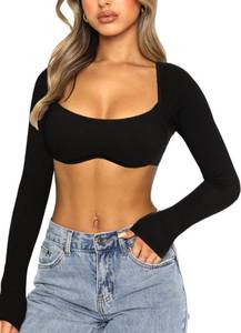 lot 3326 image: Navneet Women Long Sleeve Going Out Crop Tops Ribbed Corset Tops Square Neck Club Party Tops Tee Shirts Black M