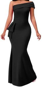 lot 3331 image: Black Formal Dresses for Women Sexy Bodycon One Off Shoulder Mermaid Cocktail Floor Length Prom Long Dress with Zipper for Evening Party(Large)