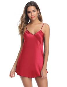 lot 3332 image: Litherday Womens Satin Nightgown Silk Slip Sleepwear Sexy V Neck Negligee Lingerie Short Nightwear Mini Dress Deep Red Medium