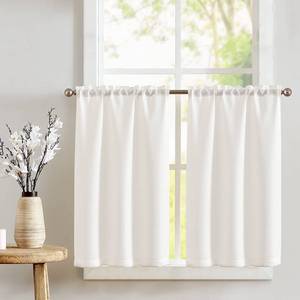 lot 3337 image: jinchan White Kitchen Curtains 36 Inch Tier Curtains for Living Room Linen Textured Cafe Curtains for Bathroom Farmhouse Country Light Filtering Short Window Curtain Set Rod Pocket 2 Panels