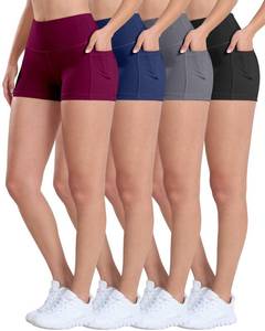 lot 3339 image: ATHVOTAR 4 Pack Spandex Yoga Shorts with Pockets for Women 3  5  8 High Waist Biker Tummy Control Shorts 3 BlackDrayNavyBrown M