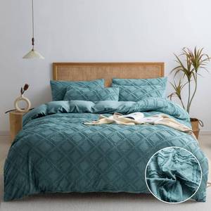 lot 3348 image: JELLYMONI Grayish Blue Duvet Cover Full Size - 3 PCS Microfiber Tufted Duvet Cover Set, Boho Textured Duvet Cover Jacquard Rhombus Geometric Pattern Duvet Cover with Corner Ties & Zipper Closure