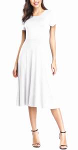 lot 3350 image: Urban CoCo Womens Vintage Short Sleeve High Waist Flared Midi Casual Summer Dress White S
