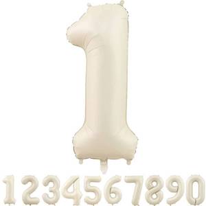 lot 3367 image: 40 Inch Cream White Nnmber 1 Balloons,Large Foil Helium Mylar Birthday Party Balloon 0-9,Matte Nude White Sand Number (1) for Baby Shower Wedding Decorations