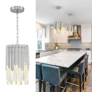 lot 3370 image: AOLALA Modern Crystal Chandelier Chrome Pendant Light Fixture witch Adjustable Chain Hanging Ceiling Light for Kitchen Island,Dining Room, Bedroom, Living Room