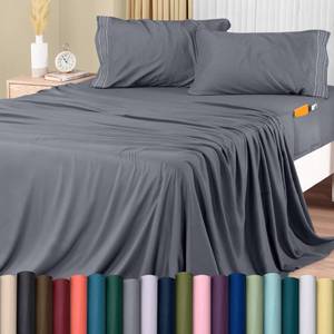 lot 3375 image: Utopia Bedding Queen Sheet Set, Soft Microfiber Queen Size Bed Sheets Set, 4 Pcs Hotel Luxury Queen Sheets Deep Pockets, Embroidered Pillow Cases, Side Storage Pocket Fitted Sheet, Flat Sheet (Grey)
