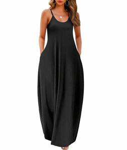 lot 3391 image: Wolddress Womens 2024 Casual Sleeveless Sundress Plus Size Loose Plain Long Summer Beach Maxi Dress with Pockets Black S