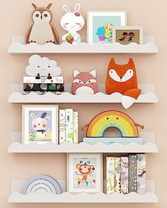 lot 3401 image: Kids Bookshelf Set of 4 - White Floating Nursery Book Shelves, Picture Ledge Shelf for Wall Decor and Storage - Perfect for Books, Toys, Photo Frames, and Nursery Decor