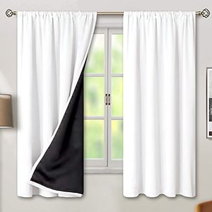 lot 3409 image: BGment Thermal Insulated 100% Blackout Curtains for Bedroom with Black Liner, Double Layer Full Room Darkening Noise Reducing Rod Pocket Curtain (52 x 63 Inch, Pure White, 2 Panels)