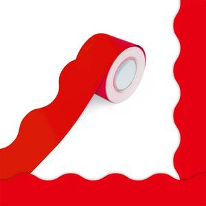 lot 3419 image: 60 Feet Bulletin Board Borders, Pure Red Scalloped Rolled Border Trim Board Border with Wavy Line Design Decoration for School, Classroom & Offices