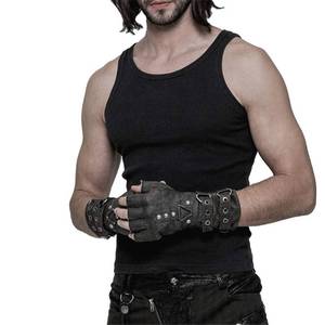 lot 3425 image: Punk Rave Steampunk Fingerless Gloves for Men Motorcycle Cotton Gloves Grey Coffee Driving Gloves (S-L, Grey)