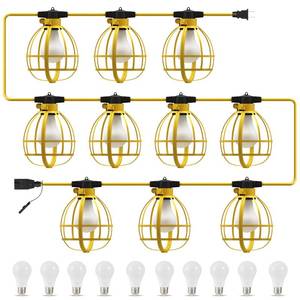 lot 3460 image: LEDIARY 100FT Construction String Lights, 10 Bulbs 100W 10500LM String Work Lights with 10 Medium Base Sockets, Linkable Jobsite Lights, Weatherproof Temporary Lighting Indoor&Outdoor- UL Listed - Retail $90.2