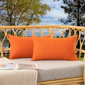 lot 3467 image: Kevin Textile Outdoor Waterproof Throw Pillow Covers Decorative Farmhouse Water Resistant Checkered Cushion Covers for Tent Patio Garden Couch Sofa Pack of 2 (12x20 Inch Orange)