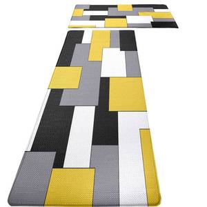 lot 3490 image: Yellow Black Grey White Kitchen Rugs and Mats Set of 2 Cushioned Anti Fatigue Kitchen Rugs Set Geometric Non-Skid Washable Kitchen Mats for Kitchen Sink Laundry (Yellow Grey, 17.5x29.517.5x47)