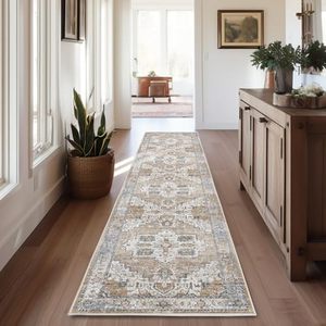 lot 3494 image: jinchan Runner Rug 2x10,Bohemian Hallway Rug Kitchen Rug Washable Rug Floral Runner Non Slip with Rubber Backing Thin Vintage Carpet for Bedroom Bathroom Laundry Room Living Room Orange