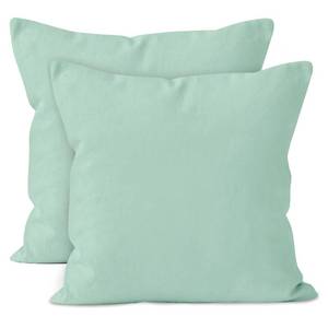 lot 3499 image: Cotton Canvas Throw Pillow Covers by Encasa Pack of 2 Mint Green 18x18 No Insert with Hidden Zipper  Decorative Cushion Covers for Fall, Halloween, Thanksgiving, Christmas