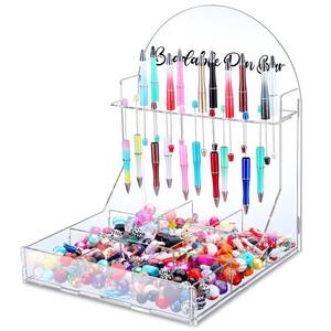 lot 3501 image: Glenmal Beadable Pen Bar Holder with Sorting Tray 10 Slots Beadable Pen Display Stand Beadable Pen Storage Organizer with Bead 9 Grid Organizer Box Divided Storage Case for DIY Home Office (Acrylic)
