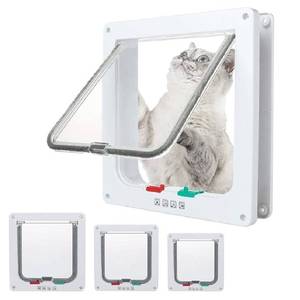 lot 3504 image: goTeamghjkl Cat Door Flap (Outer Size 7.5 x 7.8), 4 Way Locking Medium Cat Door for Interior Exterior Doors, Weatherproof Pet Door for Cats Doggie Kitty and Kittens with Circumference