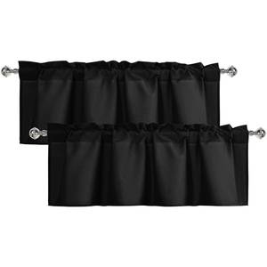lot 3505 image: XWZO 2 Pieces Kitchen Valances Curtains for Windows Living Room Bedroom Bathroom Toppers Farmhouse Style Rustic Blackout Thermal Insulated Rod Pocket, W42 x L12 Inch Length, Black, 2 Pieces.