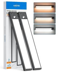 lot 3513 image: HIBOITEC 65 LED Motion Sensor Lights Indoor 3 Color Temps, 2 Packs Dimmable Under Cabinet Lighting, 2500mAh Rechargeable Wireless Closet Lights Night Light for Drawers, Wardrobe, Stair, Kitchen