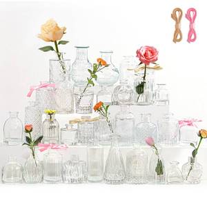 lot 3522 image: Glass Bud Vases Set of 32, Small Vases for Centerpieces, Mini Vases for Flowers, Baby Shower Decoration, Vintage Glass Vase in Bulk for Wedding, Home Table Decoration.