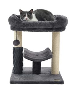 lot 3525 image: Hoopet cat Tree Tower,cat Scratching Post for Indoor Cats,Featuring with Super Cozy Perch,Cat Self Groomer and Interactive Dangling Ball Great for Kittens and Cats