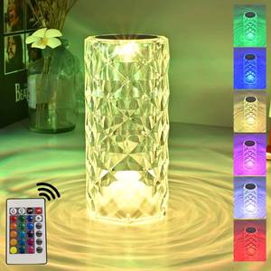lot 3539 image: JULINSHUN Crystal Diamond Table Lamp, Acrylic Romantic Rose Night Lamp, RGB Touch Control Crystal Table Lamp for Bedroom Living Room Bar